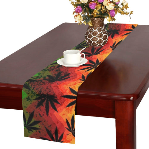 Canabis Marijuana Weed Pattern Print Design 03 Table Runner