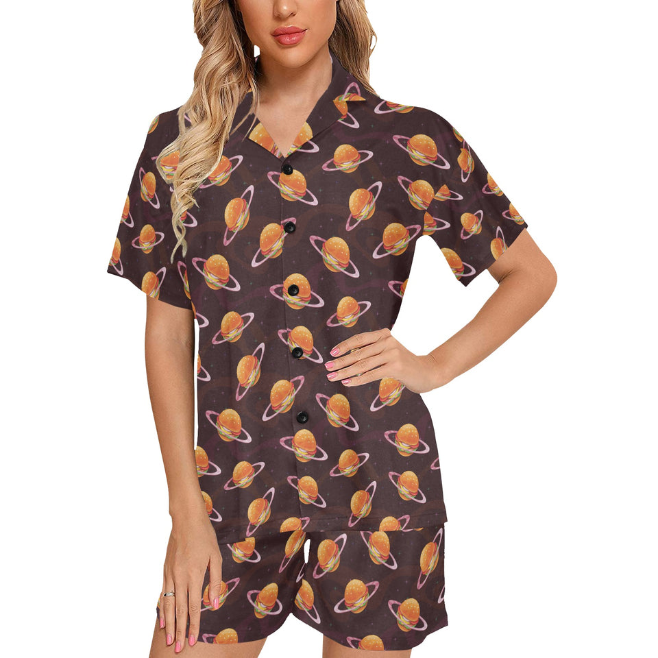 Hamburger Pattern Print Design 05 Women's V-Neck Short Pajama Set
