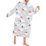 Airplane cloud grey background Blanket Robe with Sleeves