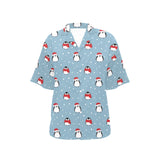 Cute penguin christmas snow pattern Women's All Over Print Hawaiian Shirt