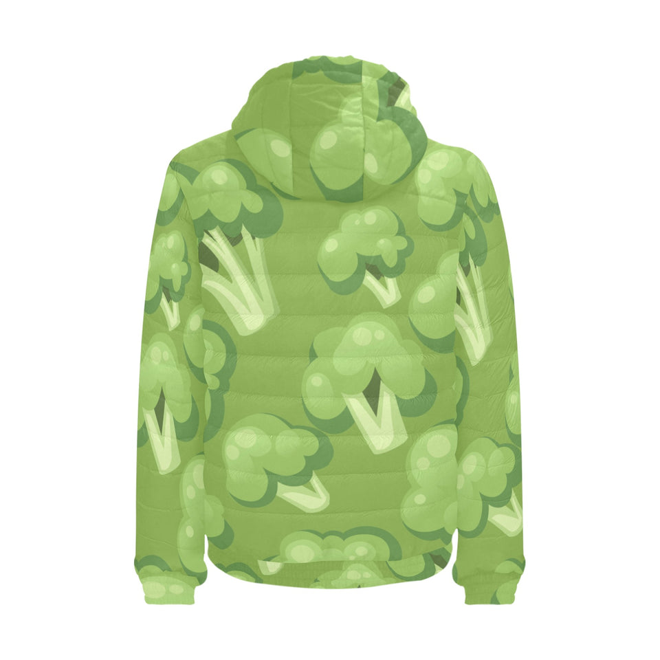 Broccoli pattern green background Men's Padded Hooded Jacket