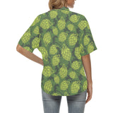 Hop pattern Hop cone background Women's All Over Print Hawaiian Shirt