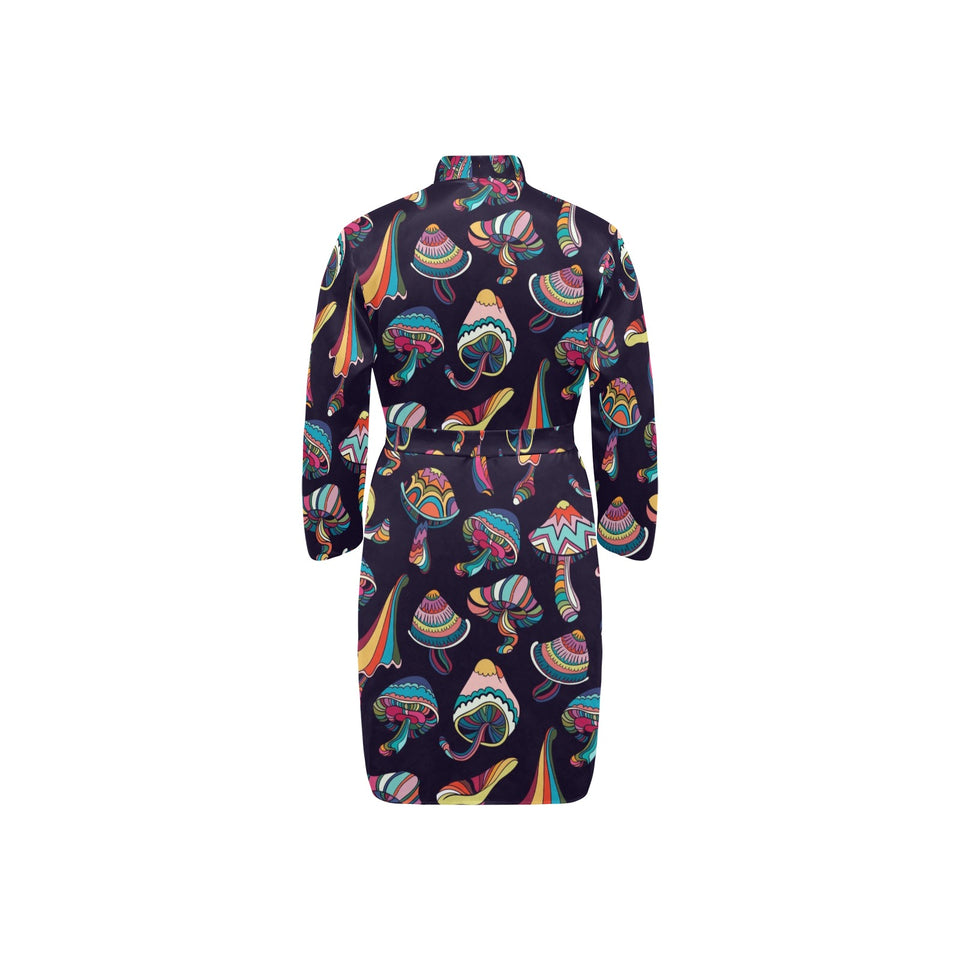 Colorful mushroom pattern Men's Long Sleeve Belted Night Robe