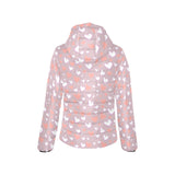 coral white heart pattern Women's Padded Hooded Jacket