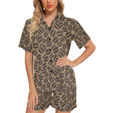 Coffee bean on brown background Women's V-Neck Short Pajama Set