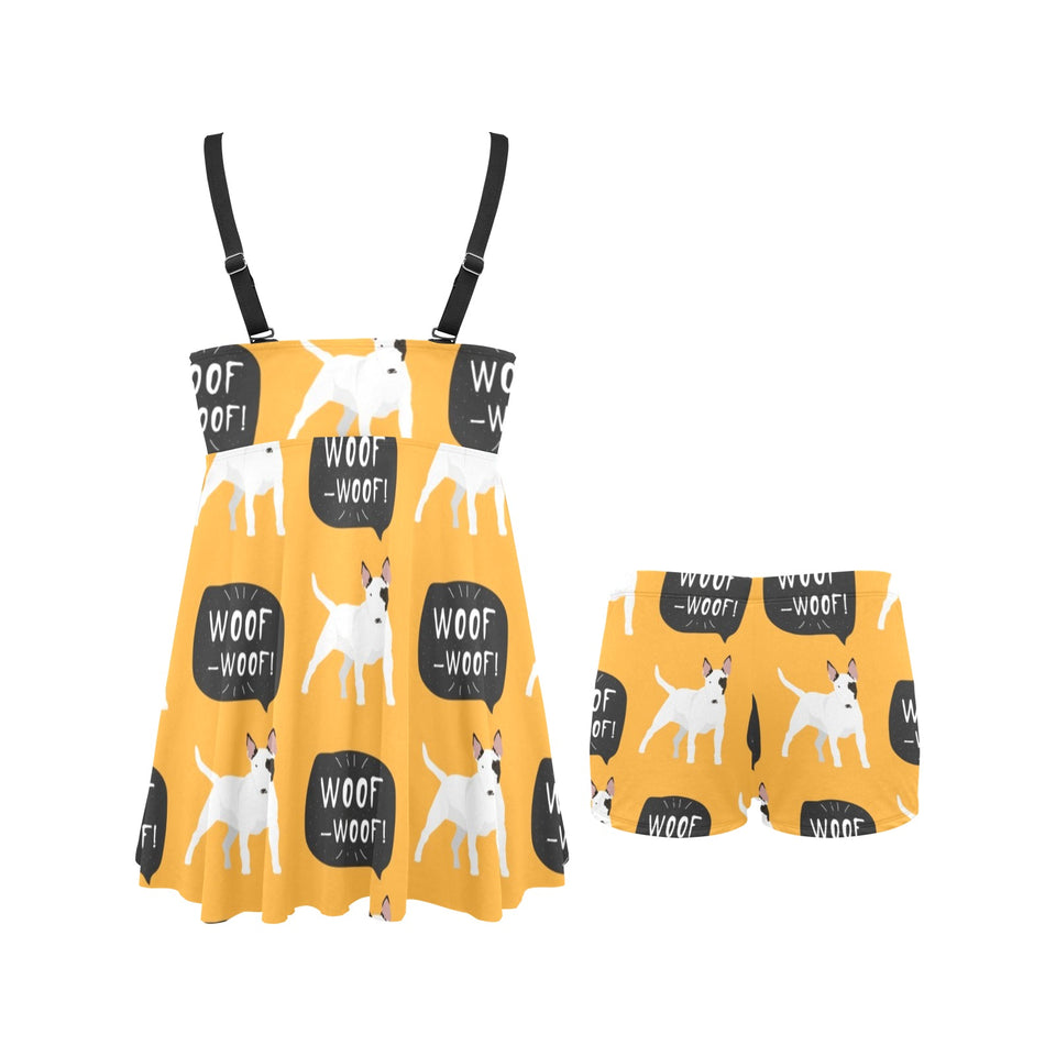 Bull Terrier Pattern Print Design 03 Chest Sexy Pleated Two Piece Swim Dress