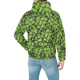 Green hop pattern Men's Padded Hooded Jacket