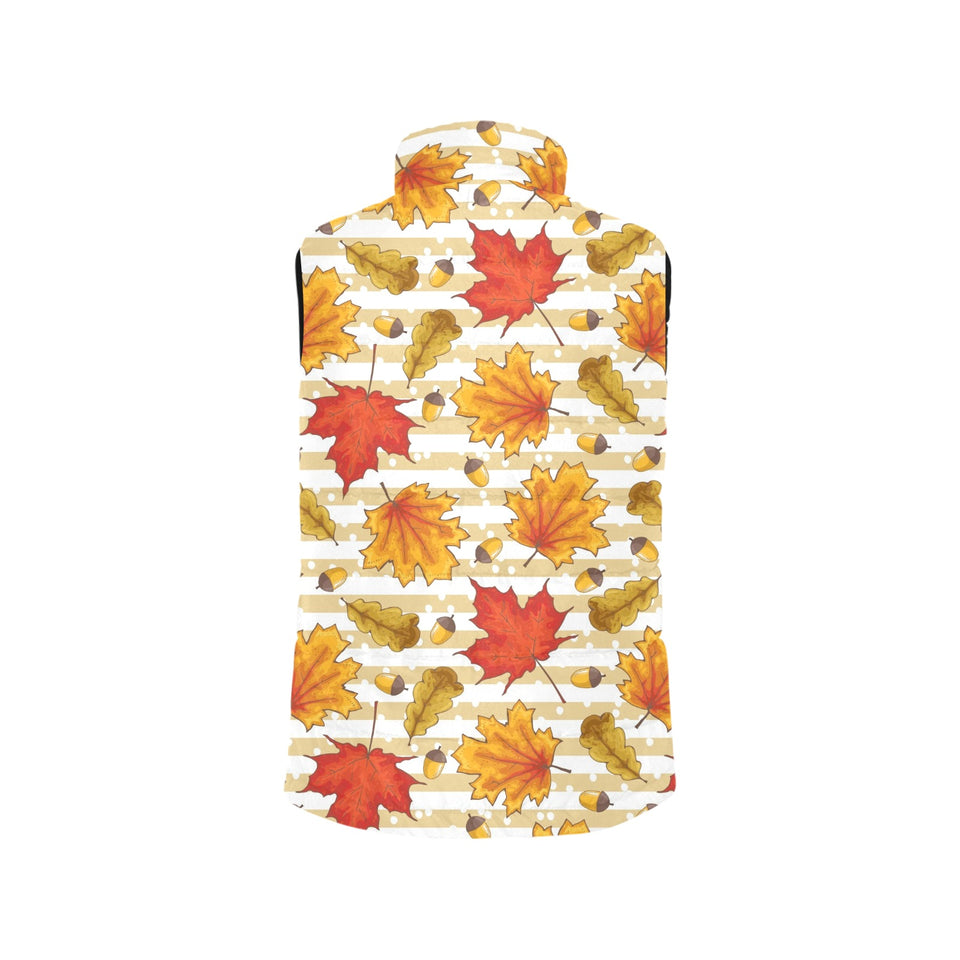 Maple leaf oak leaf acorns beige striped backgroun Men's Padded Vest