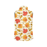 Maple leaf oak leaf acorns beige striped backgroun Men's Padded Vest