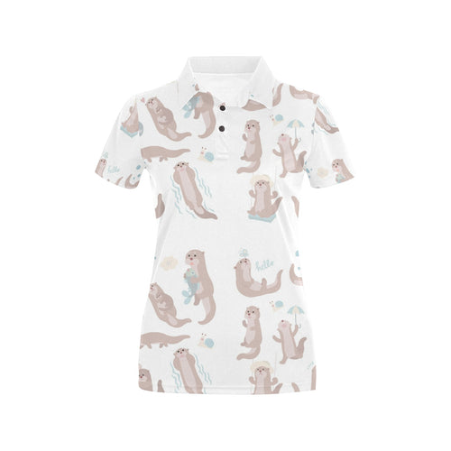 Cute sea otters pattern Women's All Over Print Polo Shirt
