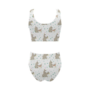 Cute Rhino pattern background Chest Bowknot High Waisted Bikini Swimsuit
