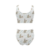 Cute Rhino pattern background Chest Bowknot High Waisted Bikini Swimsuit