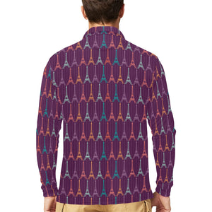 Eiffel Tower Pattern Print Design 05 Men's Long Sleeve Polo Shirt