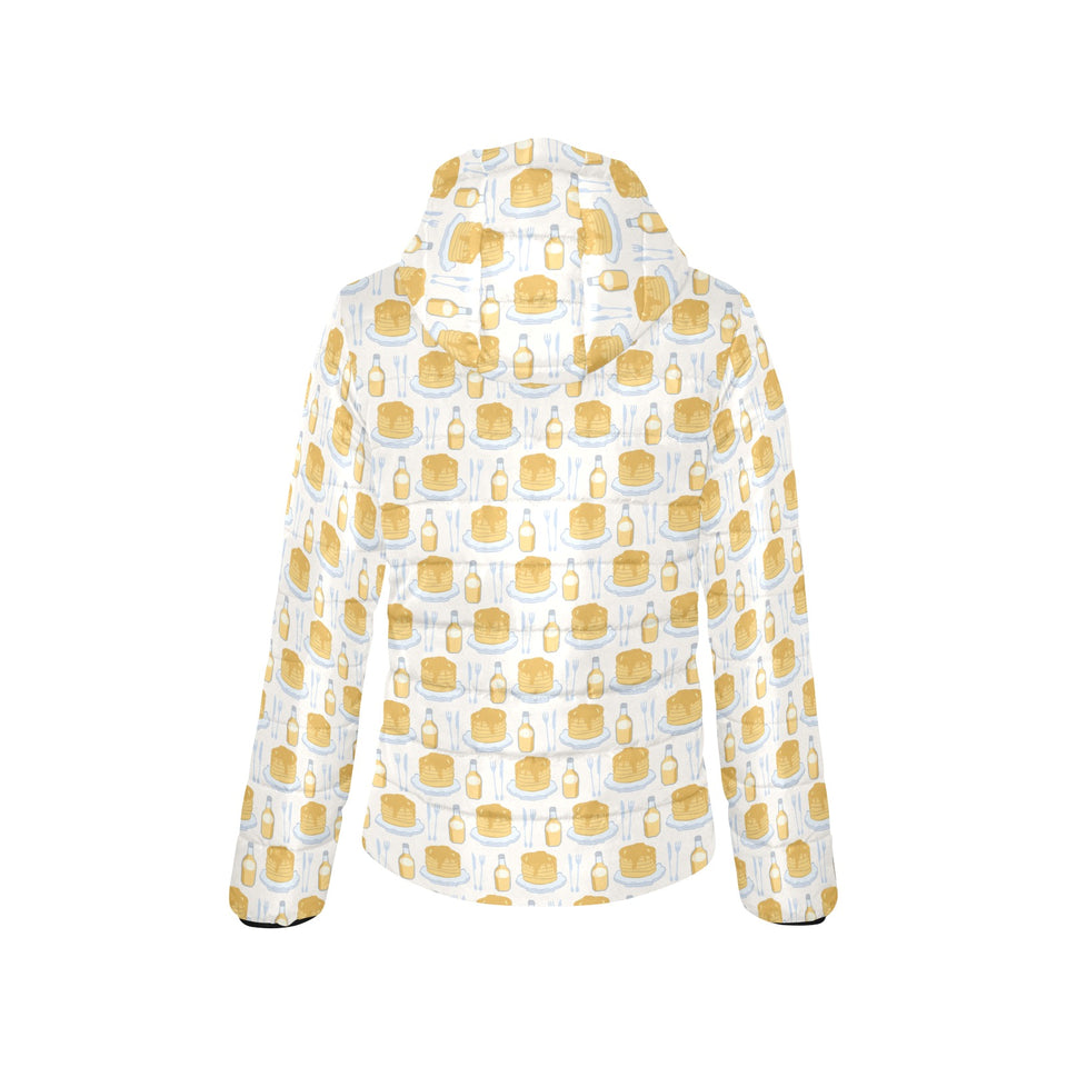 Pancake Pattern Print Design 05 Women's Padded Hooded Jacket