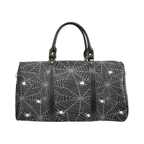 Spider web design pattern Black background white c Travel Bag