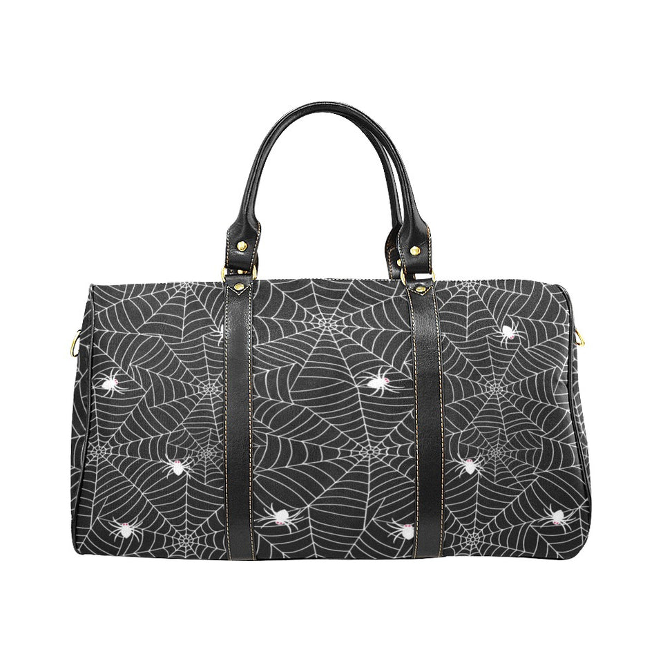 Spider web design pattern Black background white c Travel Bag