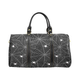 Spider web design pattern Black background white c Travel Bag