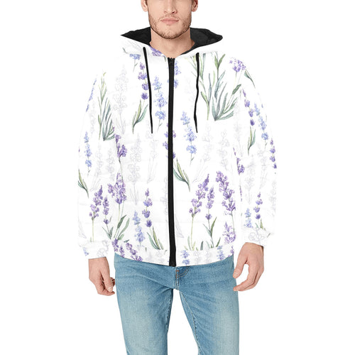 Hand painting Watercolor Lavender Men's Padded Hooded Jacket
