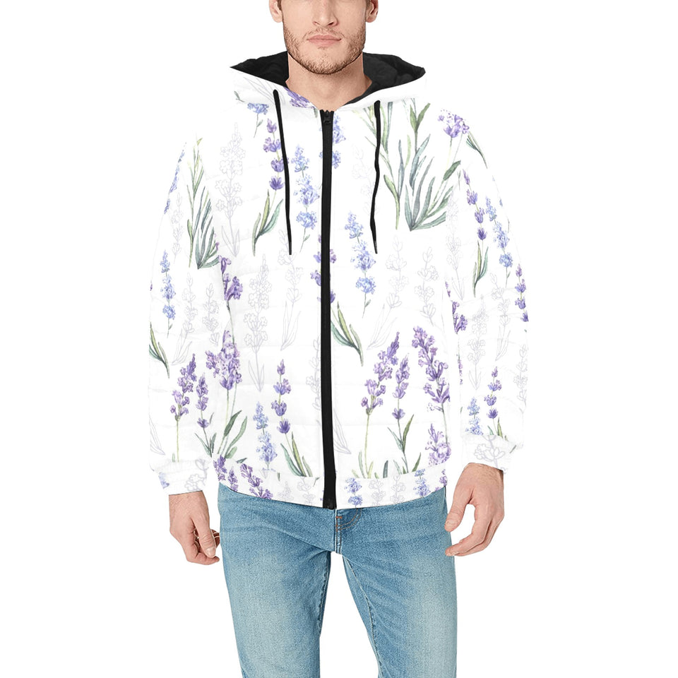 Hand painting Watercolor Lavender Men's Padded Hooded Jacket
