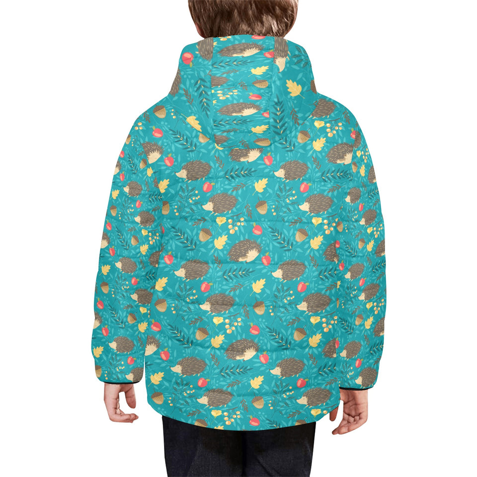 Hedgehog Pattern Print Design 01 Kids' Boys' Girls' Padded Hooded Jacket