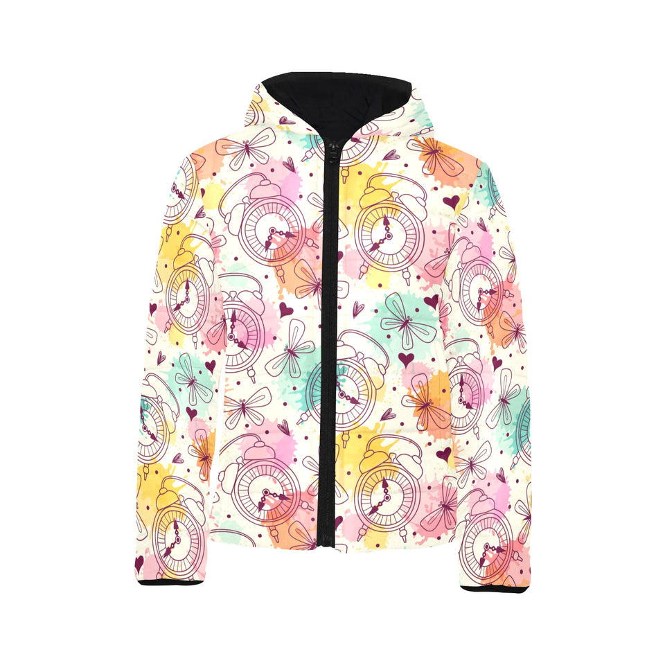 Clock butterfly pattern Kids' Boys' Girls' Padded Hooded Jacket