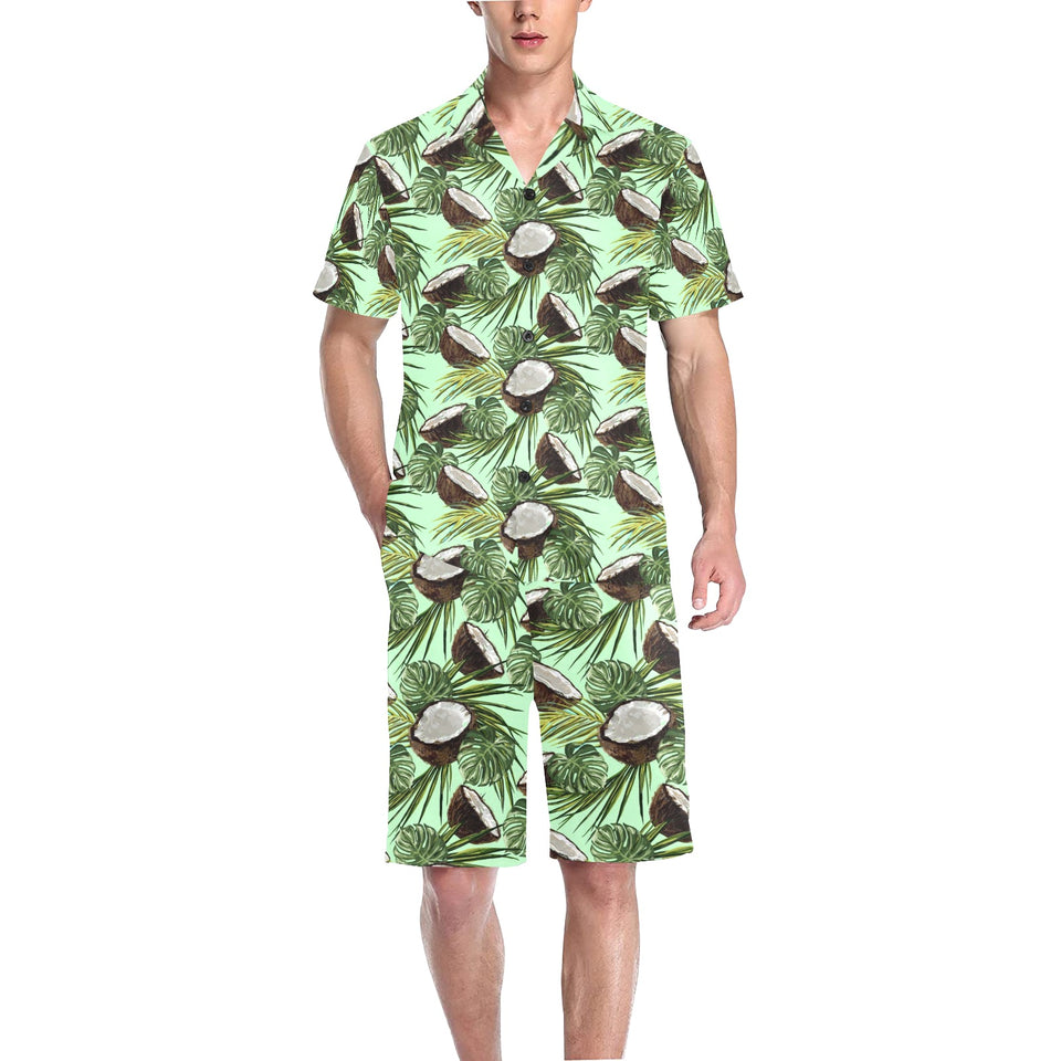 Coconut Pattern Print Design 02 Men's V-Neck Short Pajama Set