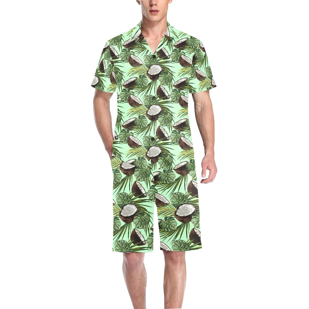 Coconut Pattern Print Design 02 Men's V-Neck Short Pajama Set