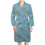 Sea otters pattern Men's Long Sleeve Belted Night Robe