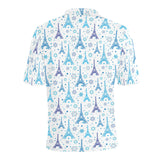 Blue Eiffel Tower Theme Pattern Print Design 01 Men's All Over Print Polo Shirt