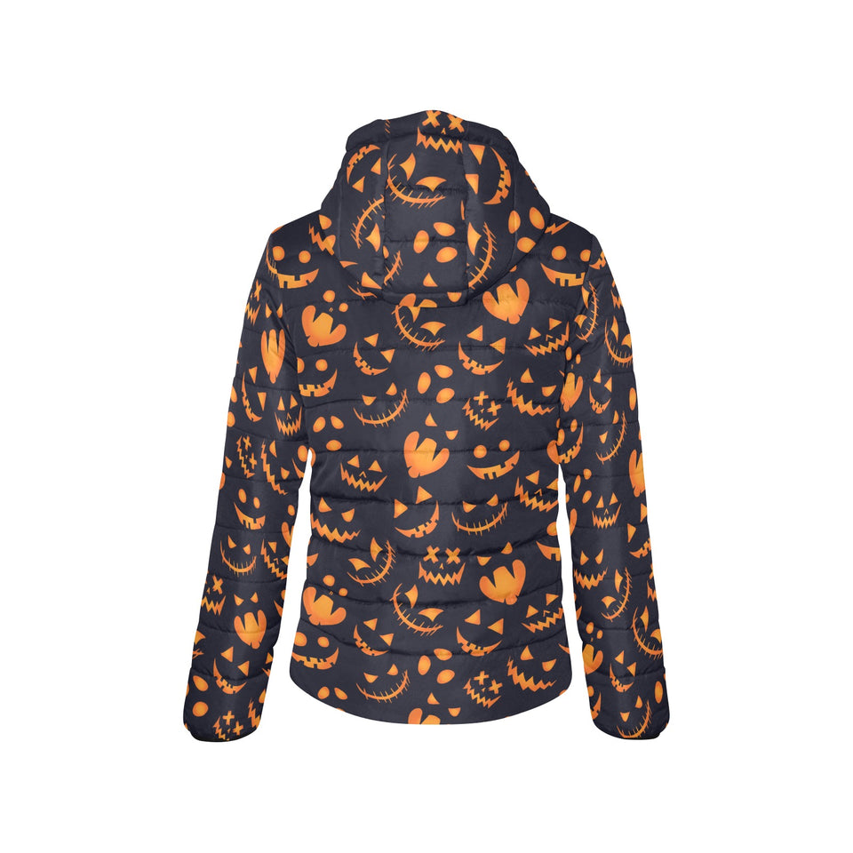 Halloween pattern Pumpkin background Women's Padded Hooded Jacket