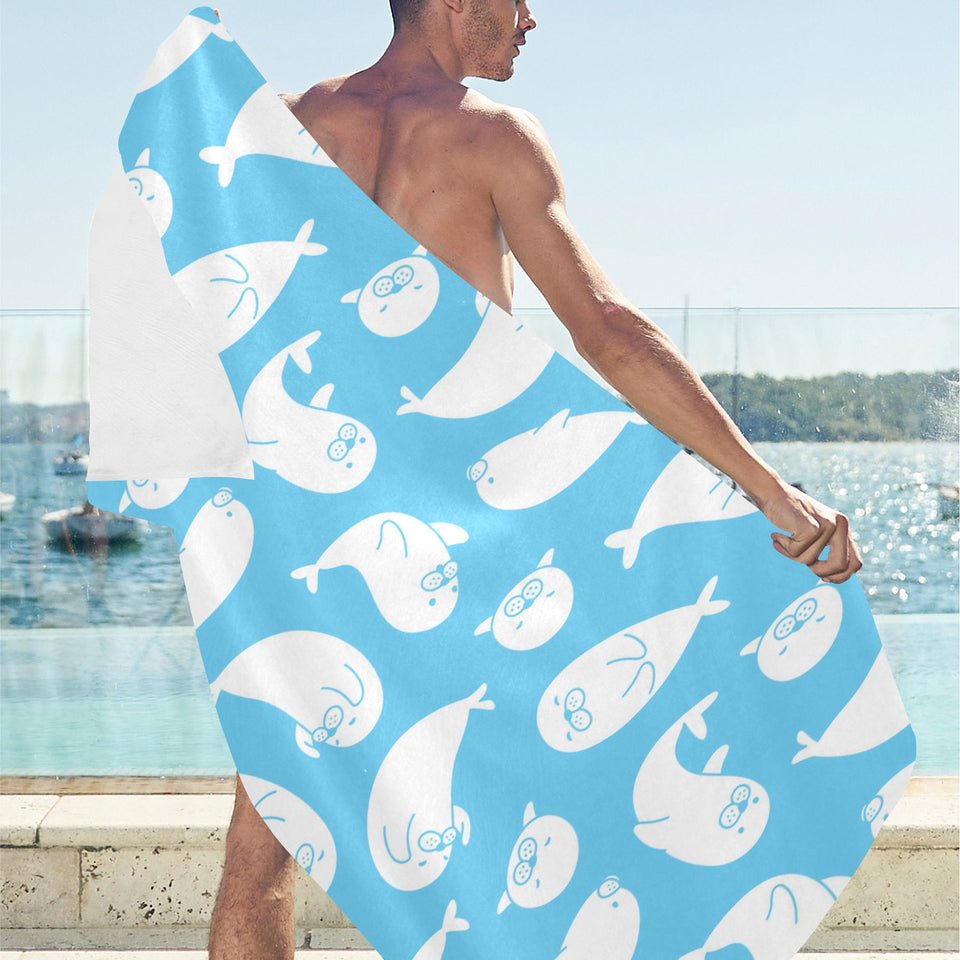 Cute white sea lion seals pattern Beach Towel