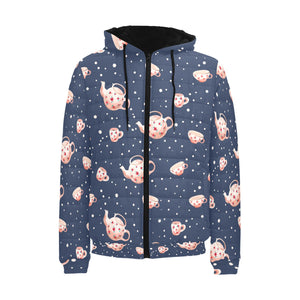 Tea pots Pattern Print Design 04 Men's Padded Hooded Jacket