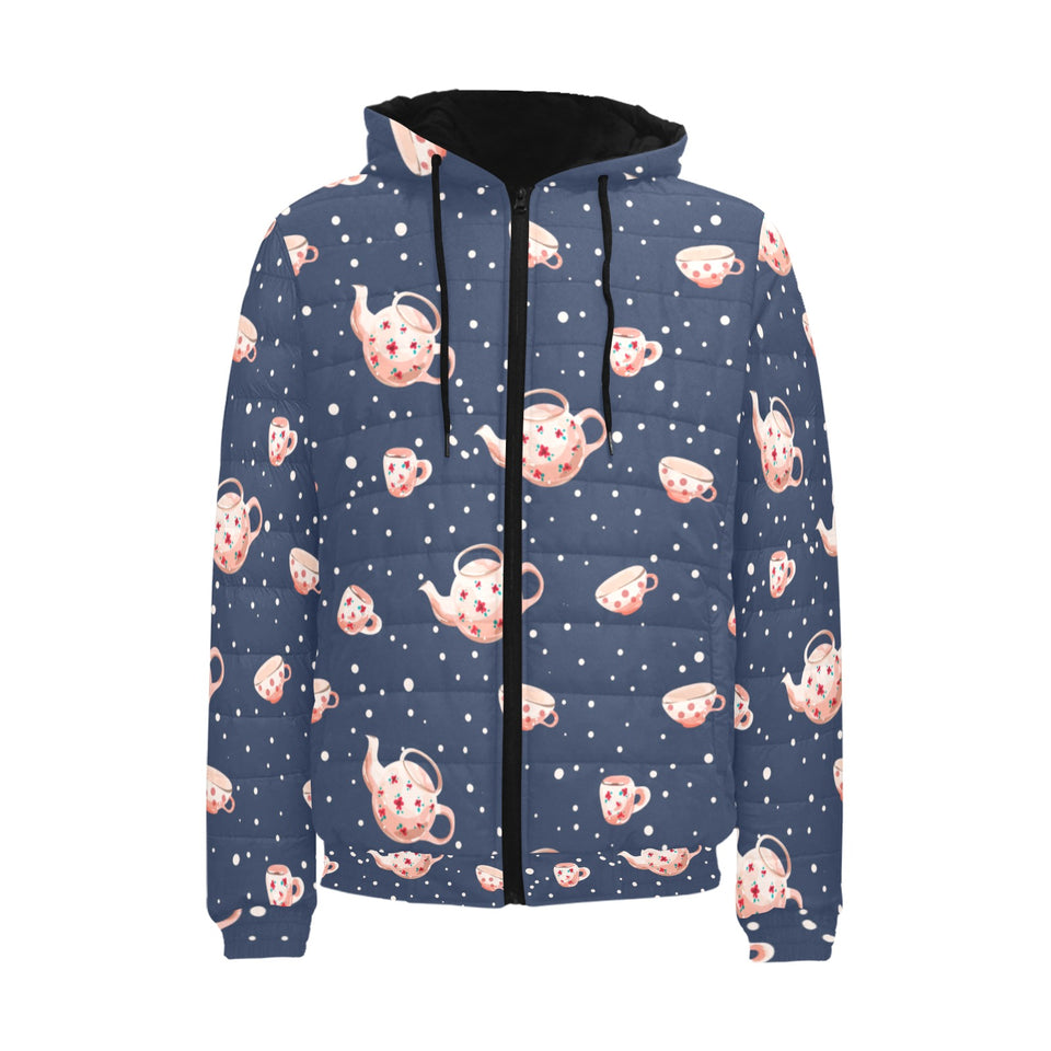 Tea pots Pattern Print Design 04 Men's Padded Hooded Jacket