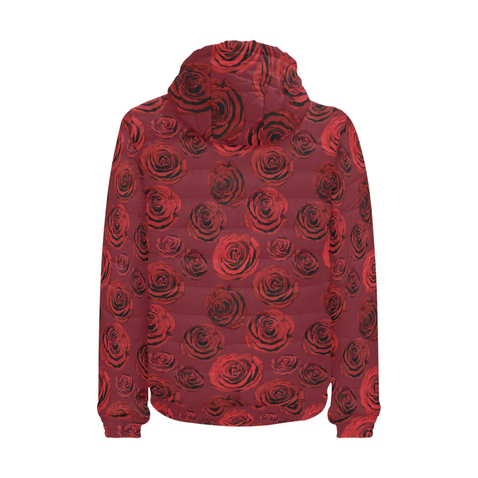 Rose Pattern Print Design 03 Men's Padded Hooded Jacket