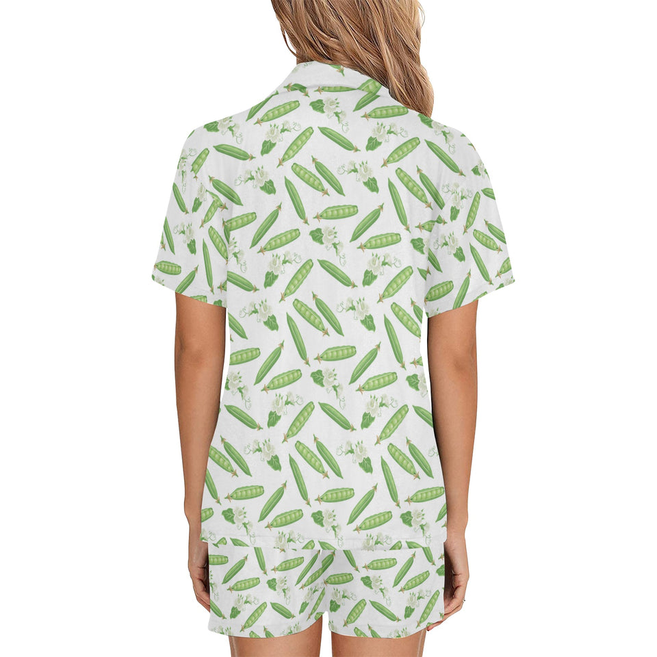 Green Peas Pattern Print Design 04 Women's V-Neck Short Pajama Set