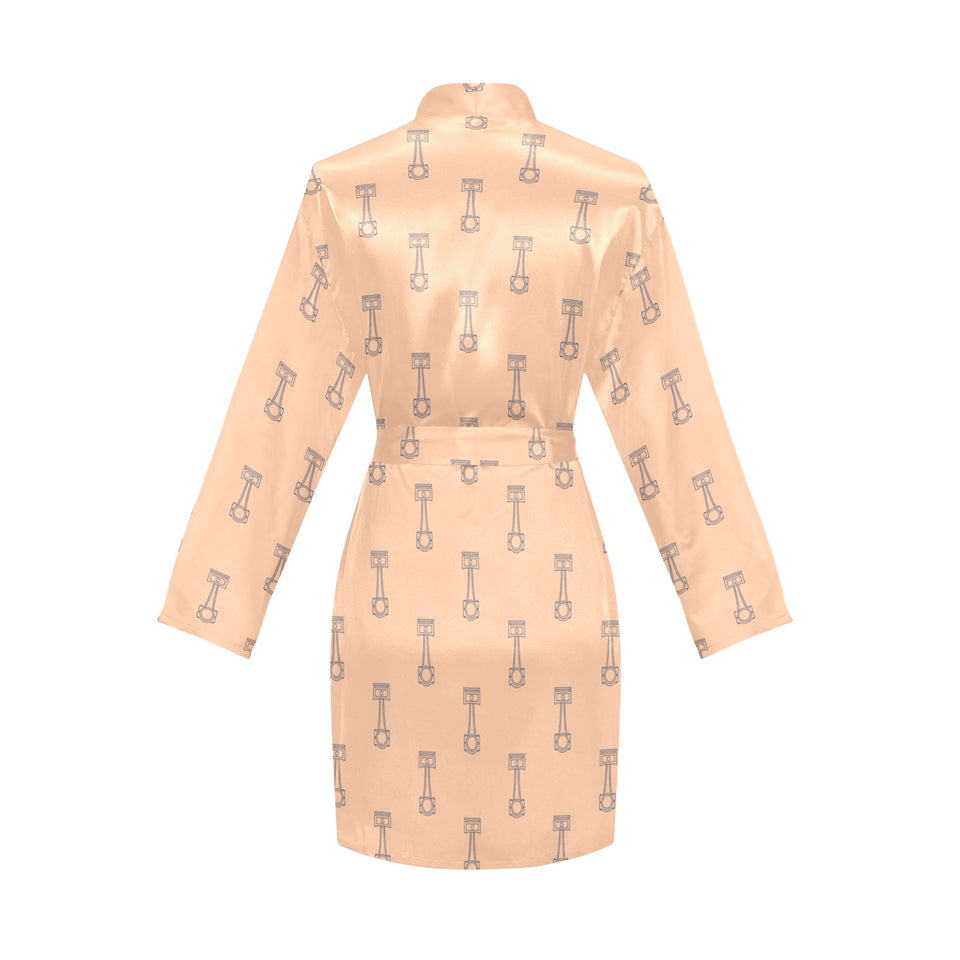 Engine Piston Cream Background Pattern Design 04 Women's Long Sleeve Belted Night Robe