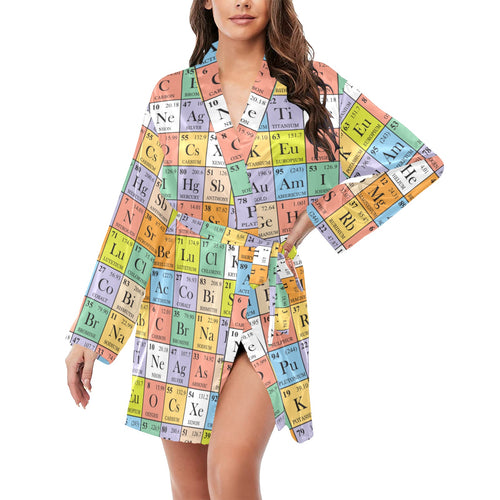 Chemistry Periodic Table Pattern Print Design 01 Women's Long Sleeve Belted Night Robe