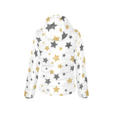 hand drawn gold black star pattern Women's Padded Hooded Jacket
