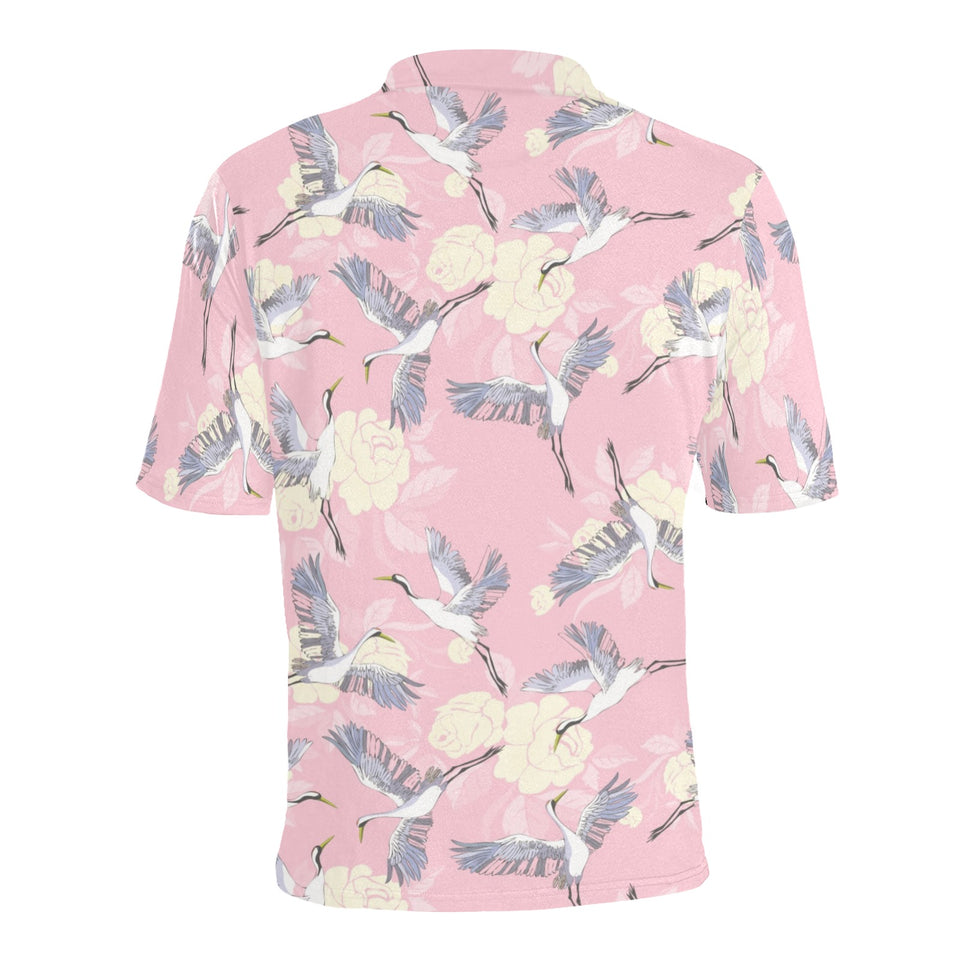 Japanese crane rose pattern Men's All Over Print Polo Shirt