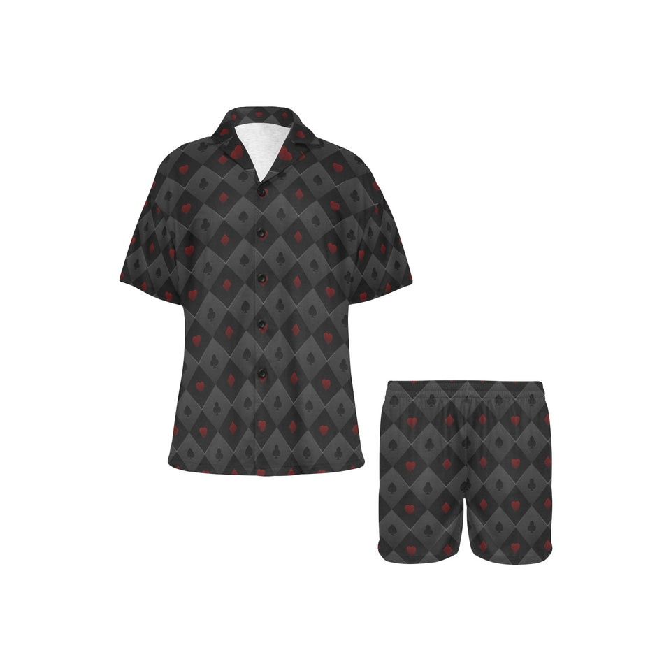 Casino Cards Suits Pattern Print Design 05 Women's V-Neck Short Pajama Set