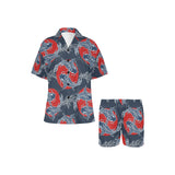 Koi Fish Carp Fishs hand drawn japanese art Women's V-Neck Short Pajama Set