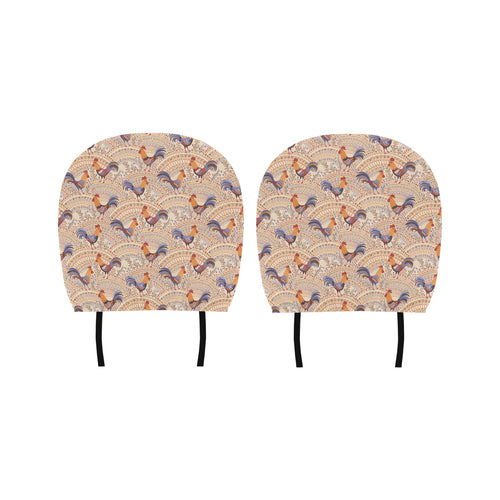 Cute rooster chicken cock floral ornament backgrou Car Headrest Cover