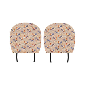 Cute rooster chicken cock floral ornament backgrou Car Headrest Cover