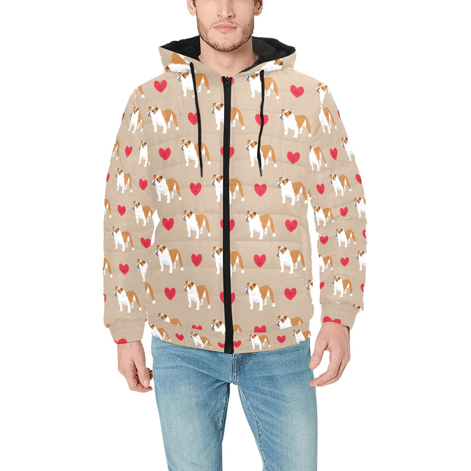 English Bulldog Pattern Print Design 05 Men's Padded Hooded Jacket