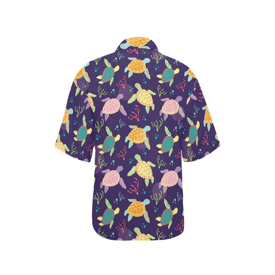 Colorful sea turtle pattern Women's All Over Print Hawaiian Shirt