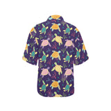 Colorful sea turtle pattern Women's All Over Print Hawaiian Shirt