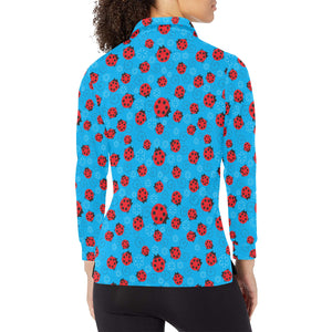 Ladybug Pattern Print Design 02 Women's Long Sleeve Polo Shirt
