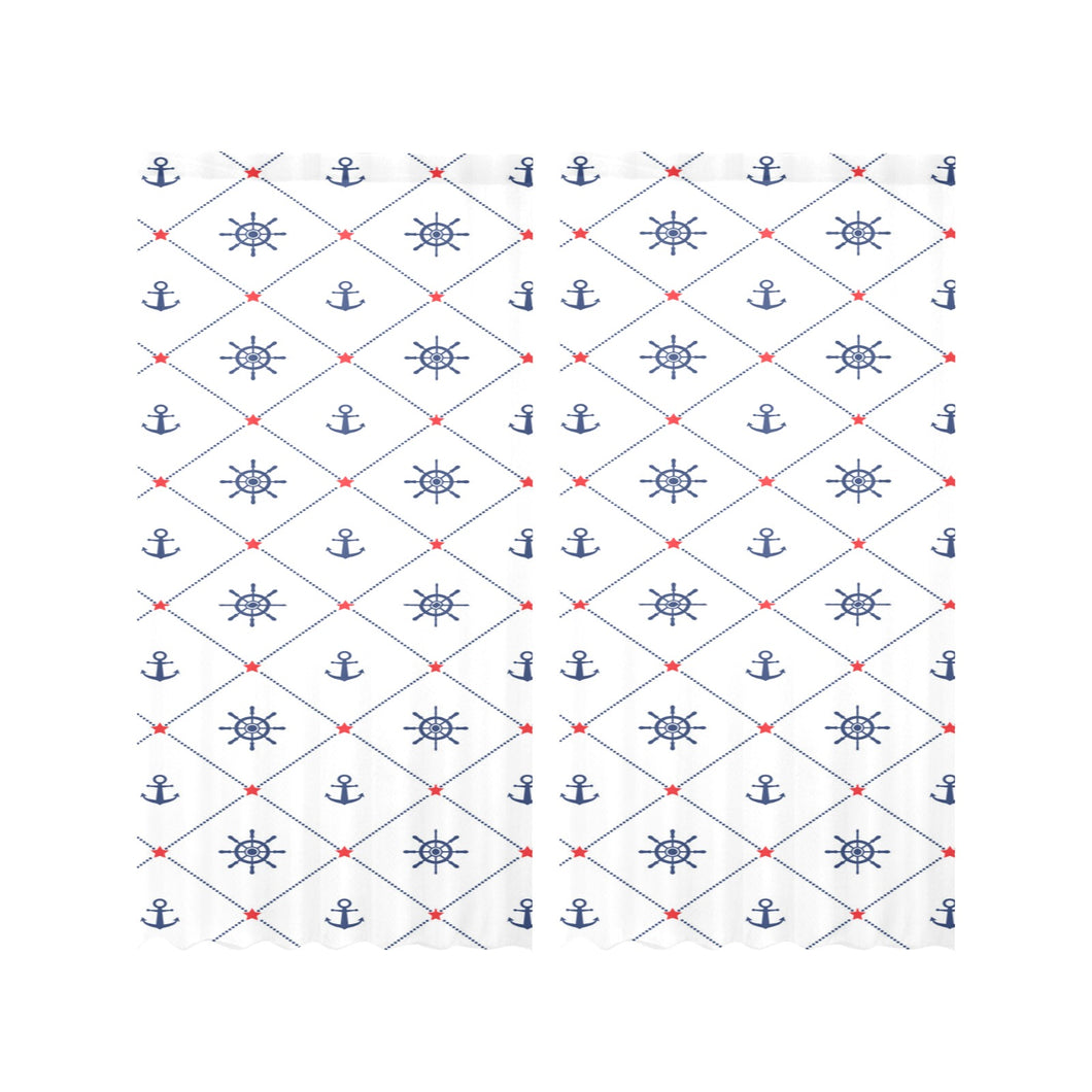 Anchor rudder nautical design pattern Gauze Curtain