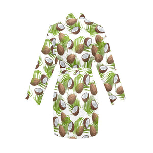 Coconut Pattern Print Design 04 Women's Long Sleeve Belted Night Robe