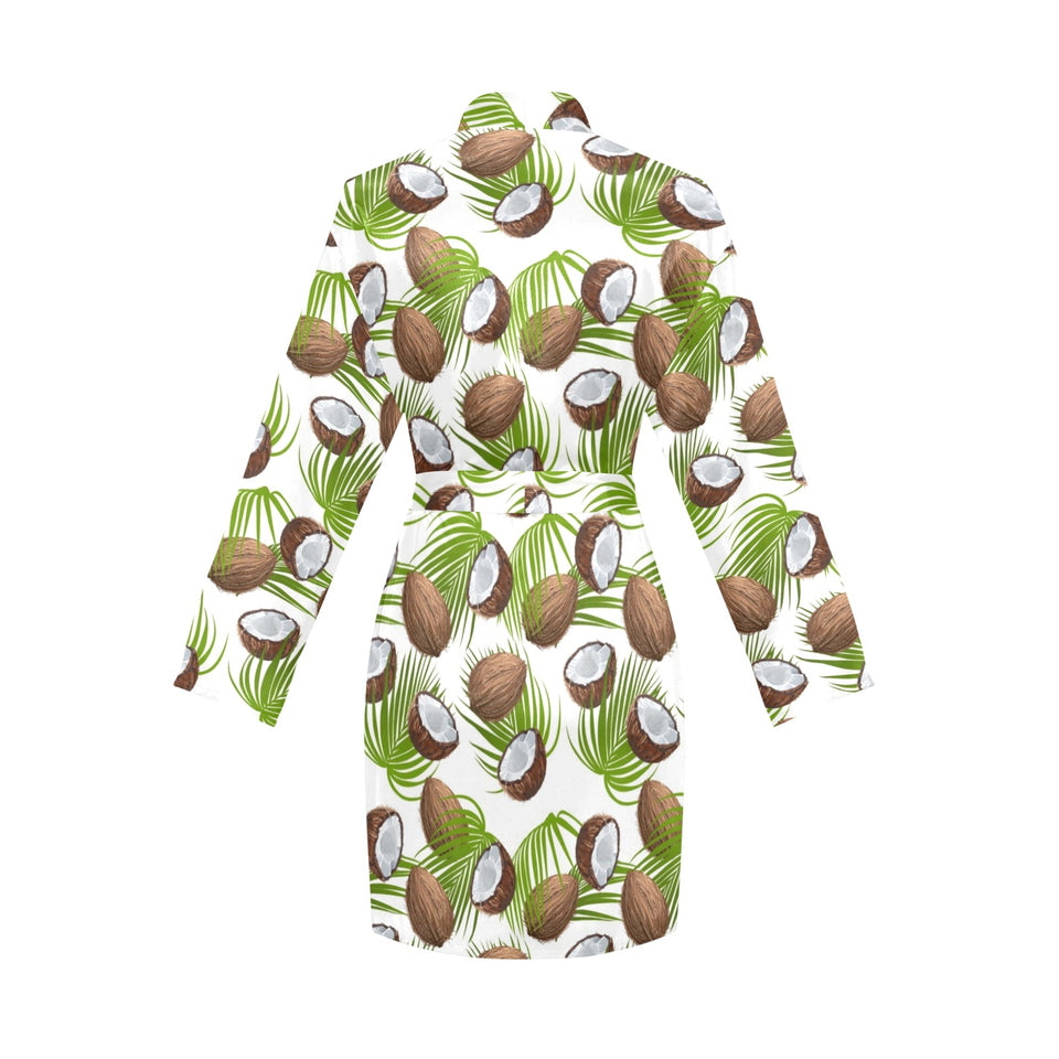 Coconut Pattern Print Design 04 Women's Long Sleeve Belted Night Robe